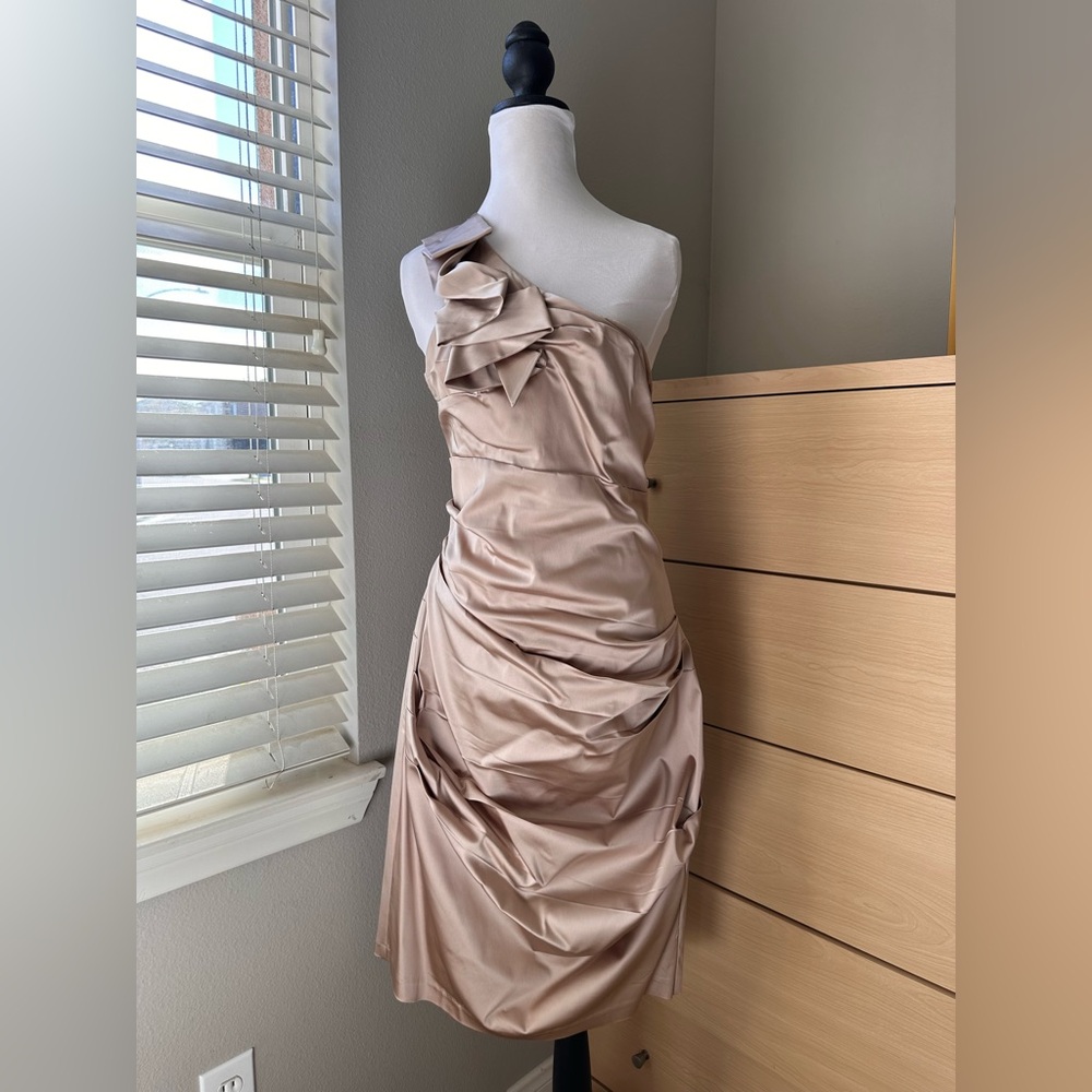 Roulette One-Shoulder Satin Dress in Cream